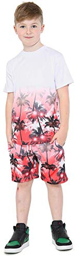 A2Z 4 Kids Tropical Palm Trees Top Shorts Gradient Colour Contrast Short Sleeves - Shorts Set 477 Red 7-8
