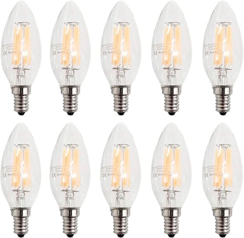 ZFQ E14 LED Dimmbar Lampe Kerzenlampe 600 Lumen Vintage Kronleuchter Glühbirne, 2700K Warmweiß, 6W LED Lampe ersetzt 60 Watt Birne, 10 Stück