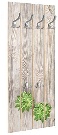 Bilderwelten Wandgarderobe Holz - Sukkulente Garderobenpaneel + Haken Chrom, 100x40 cm