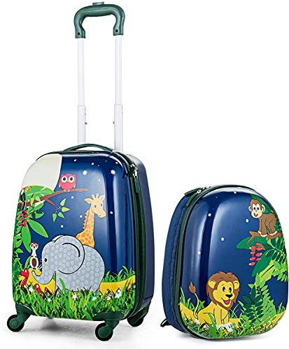 RELAX4LIFE Kinderkoffer mit Rollen, 2 TLG Kinder Kofferset, Koffer(16 inch) + Rucksack(12 inch), Reisekoffer für Kinder, Kindergepäck, Reisegepäck, Kindertrolley, ABS Hartschalenkoffer (Modell 6)
