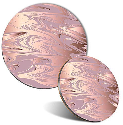 Mouse Mat & Coaster Set - Rose Gold Marble Pattern Pretty 20 cm & 9 cm for Computer & Laptop, Office, Non-slip Base #24125