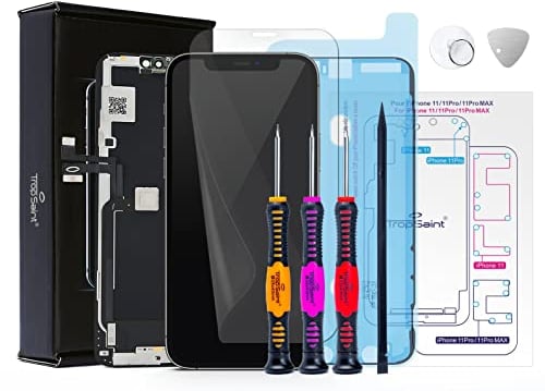 Trop Saint® Kit Display for iPhone 11 PRO - OLED - Black Touch Screen Repair Kit With a Magnetic Project Map, Tools, Waterproof Seal and a Screen Protector