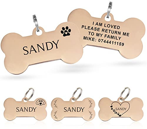 Paul Clover Personalised Dog & Cat ID Tag - Engraved Name Tag for Pet Collar (Bone Black, Large)