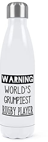 Warning World's Grumpiest Rugby Player Double Wall Water Bottle Insulated Stainless Steel Sports Drinks 500ml White