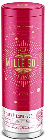 MilleSoli Bio Espresso Bohnen 500g in luftdichter Kaffeedose- hochwertig und wiederverwendbar - Premium Kaffeebohnen geröstet auf Sizilien