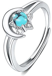 Türkis Ring 925 Sterling Silber Mond und Stern Ring Verstellbarer Türkis Ring für Damen Mädchen Türkis Schmuck Valentinstag Weihnachts Geschenke für Frauen Mutter Tochter