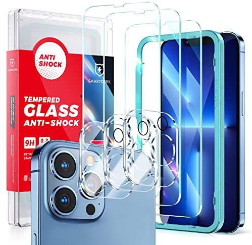 SMARTDEVIL Verre Trempé pour iPhone 13 Pro 6,1 Pouces, 3 Pièces Protecteur d'écran et 3 Pièces Caméra Arrière Protecteur, Vitre Protection, Film Protection écran