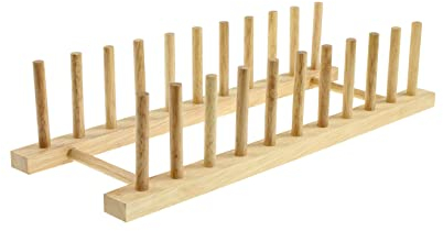 Vsorce4u 1 x 10 Plates Beech Wood Wooden Long Rack - Plates Cups Dish Stand Display Stand Holder Drainer Rack