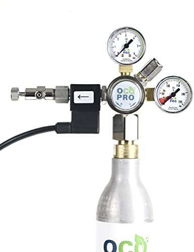 CO2-Druckminderer für SodaStream o.Ä. Zylinder. Mit integriertem Rückschlagventil u. einstellbarem Arbeitsdruck. OCOPRO Made in Germany. (mit Magnetventil)