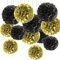 CC wonderland zone 12 Stück Schwarzer und Gold Seidenpapier Pompons,Papier Pom Poms Seidenpompons für Party Deko