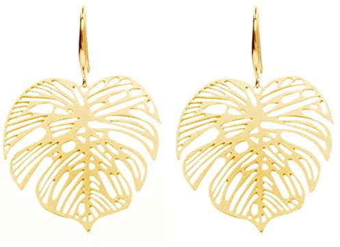 Gemshine Ohrhänger mit Monstera, tropisches Blatt Anhänger in hochwertiger Verarbeitung in Silber, vergoldet oder rose. Qualitätsvoller Schmuck Made in Spain, Color:Silber vergoldet