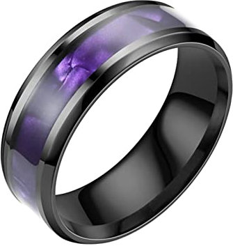 KnBoB 8MM Ring Herren Modeschmuck, Lila Schwarz Muschel Edelstahl Ehe und Verlobungsringe Größe 60 (19.1)