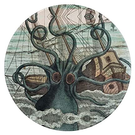Sea Monster Kraken Octopus bedrucktes Mauspad Gaming Mauspad 7,9 Zoll rundes Mauspad mit genähten Kanten rutschfeste Gummiunterseite