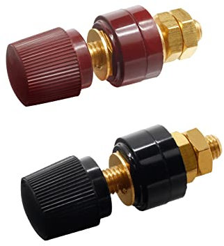 Jiozermi 2 Pcs 1/4 Copper Battery Terminal Studs, M6 Remote Battery Terminal Stud Pure Brass Terminal Binding Post Post Connectors Kit Red and Black