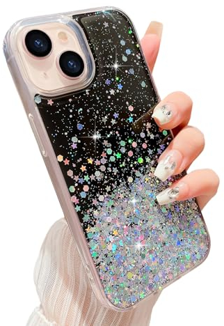 LCHULLE Glitter Case for iPhone 13 Bling Sparkle Shockproof Phone Bumper Cute Stylish Cover for Women and Girls Crystal Silicone Slim Case for iPhone 13,Black