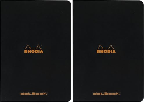 Rhodia 119166C - Black Piqué Notebook - A4 - Dot Dot - 96 pages - White Clairefontaine Paper 80 g/m - Soft, resistant and waterproof coated card cover - Classic (Pack of 2)