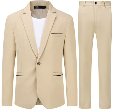 Allthemen kostym herr 2 delar slim fit herrkostym en knapp business bröllopsoverall för män, kaki, XL