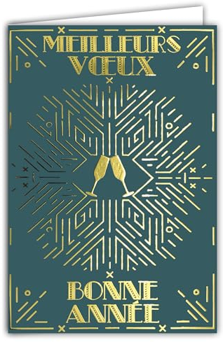 Afie Glänzende Neujahrskarte, Gold, Geometrisch, Luxus, PEFC-zertifiziertes Papier, Format 11,5 x 17 cm, mit Umschlag 12 x 17,5 cm, 'Frohe Feiertage, beste Wünsche' vorbedruckt