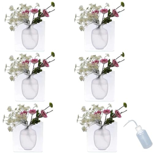 Silikon-Fenstervase, Magische Silikon-Wandvase für Fenster, Silikon-Vasen-Fensteraufkleber für Kühlschranktür, Glasfenster, Keramikfliesen (6 STK Weiß)
