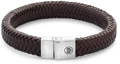 Rebel & Rose Herren-Lederarmband Full Metal Herringbone Braun Matt