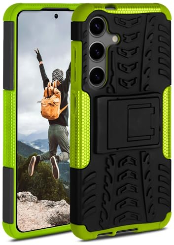 ONEFLOW Tank Case für Samsung Galaxy S24 Hülle Outdoor, stabile Panzerhülle mit Kamera und Display Schutz, sichere Handyhülle, TPU Handy Schutzhülle mit Ständer, Grün Schwarz