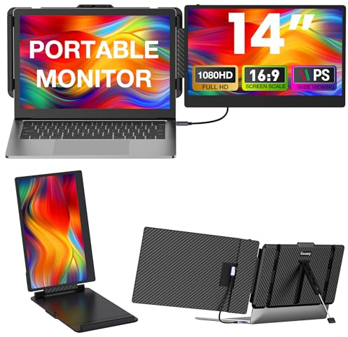 Kwumsy Tragbarer Monitor für Laptop-14 Zoll FHD Laptop Bildschirm Erweiterung, Portable Monitor für Laptop-Plug & Play für 13-17 Zoll (Maximale Breite 405mm) Laptop, Kompatibel Mac/Wins/Chrome