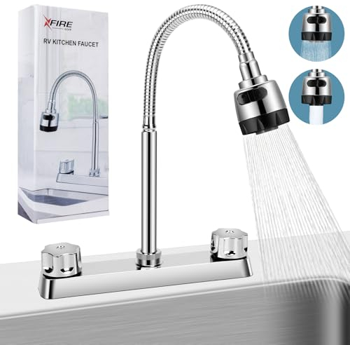 XFIRE-GEAR - Grifo de cocina para caravana, grifo de cocina con arco flexible giratorio de 360 grados, rociador de doble función, grifos de fregadero para autocaravanas, remolques de viaje (8 pulgadas