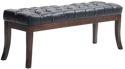 HOMCOM Banco con fondo de cama acolchado con diseño de botones y patas recurvas, banco de entrada de piel sintética y madera, 120 x 38 x 46 cm, negro