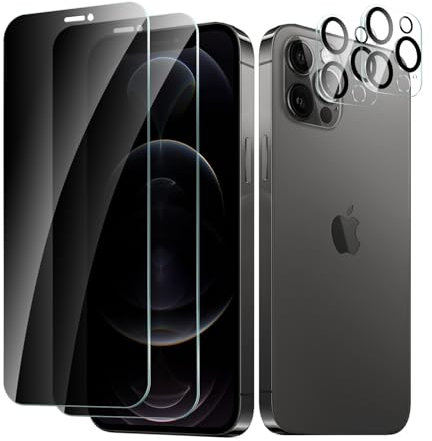 CYYAGE 2 Pack Privacy Screen Protector for iPhone 12 Pro with 2 Pack Camera Lens Protective Film, Anti-Spy Tempered Glass Protection 9H Hardness Glass, Anti-Scratch