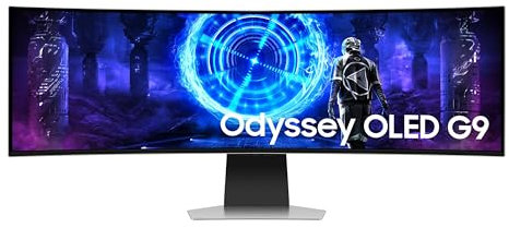 Samsung Monitor Gaming Odyssey OLED G9 (S49DG950), Curvo (1800R), 49'', 5120x1440 (DQHD), 32:9, HDR10+, QD-OLED Glare Free, 240Hz, 0,03ms (GtG), Compatibilità G-Sync, HDMI, Micro HDMI, DP, Casse