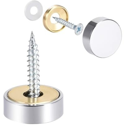 TOP-VIGOR 18mm Mirror Screw Caps, 8Pcs Polished Screw Cover Caps, Silver | Brass Decorative Mirror Nails with Caps, Screw Caps Covers Fasteners for Glass Mirrors Bathroom Advertising Sign