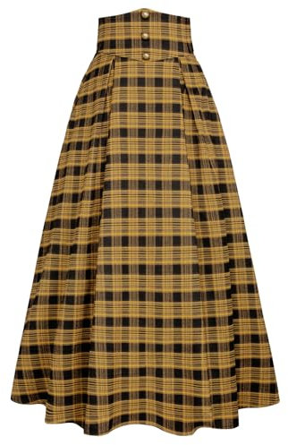 Weihnachten Trachtenrock Damen Mittelalter Rock Vintage Rockabilly Winter Plaid Skirt Gelbes Plaid S