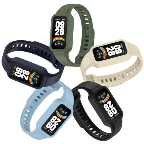 CHULN 5 Pièces Silicone Bracelet Compatible avec Xiaomi Smart Band 9 Active et Redmi Smart Band 3, Réglable Bracelets de Remplacement Sport Band pour Xiaomi Smart Band 9 Active.(No host)
