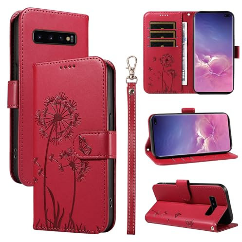 Bravoday Handyhülle für Samsung Galaxy S10 Hülle, Premium PU Lederhülle Klappbar Tasche Klapphülle mit Magnet Kartenfach Standfunktion Schutzhülle für Galaxy S10, Rot