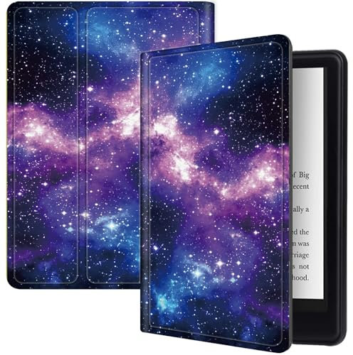 Funda morada Galaxy Nebula para tablet Kindle Fire 7 de 12ª generación 2022, a prueba de golpes, de piel sintética, plegable, delgada, inteligente, con apagado y encendido automático para tablet