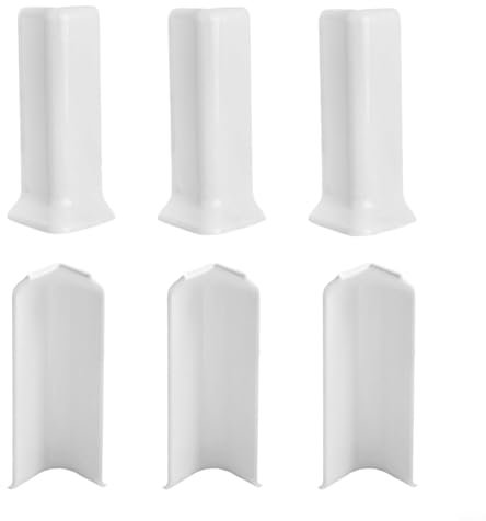 Sockelleisten-Eckblöcke Set für 10 cm hohe Sockelleisten, sockelleisten ecken selbstklebende Innen- und Außenecken, ABS-Material, 6 Stück (L weiß)