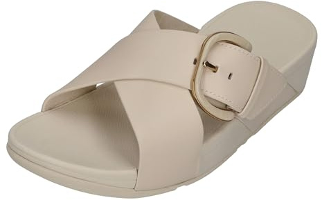 Fitflop Lulu Resin-Buckle Leather Cross Slides
