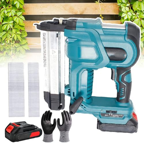 pedenencelia Brad Nailer Cordless Stapler For Diy Project Of Upholstery, 2 In 1 Electric Nail Gun/Staple Gun With 18ga Nails/Staples, Gloves&1 Battery, Can Be Driven Single Or Continuously,Blue