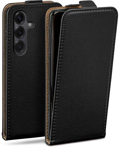 moex Flip Case für Samsung Galaxy S25 Plus Hülle klappbar mit 360 Grad Schutz, Handyhülle mit Displayschutz, PU Leder Handytasche Lederhülle, Flip Case Cover Klapphülle, Schwarz