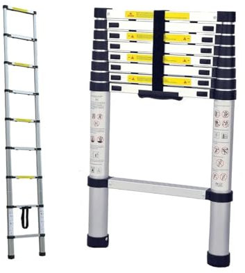 Telescopic Ladder Collapsible Step Ladder Securing Bolt 3.2m Extendable Stainless Steel Folding Extending Portable 8 Steps Extension DIY Multi Purpose