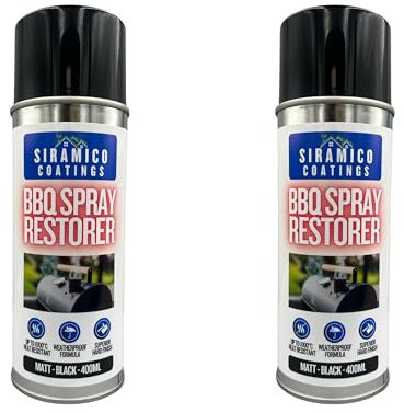 All in One Primerless BBQ, Firepit & Smoker Spray Paint Restorer | High Temperature Paint Formula up to 1000°C | Matt Black, Red or White | 400ml (Two Pack 2, Matt Black)