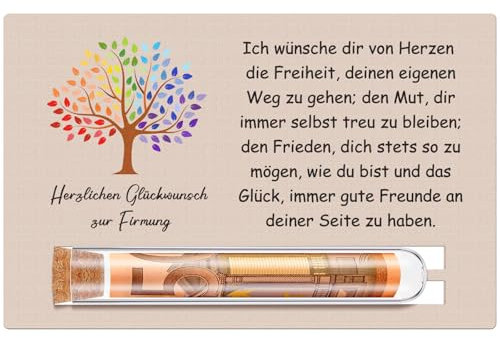 Otuuz Geldgeschenk Firmung Geschenke für Mädchen Junge Reagenzglas Karte Firmung Holz Geld Geschenke für Kinder Kreatives Konfirmation Geschenke Baum des Lebens Kommunionkarten Glückwunsch