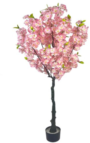 Zstar Albero artificiale di fiori di ciliegio, grande 150 cm, pianta artificiale in vaso, realistico con tronco realistico, grande decorazione per interni ed esterni, soggiorno, balcone