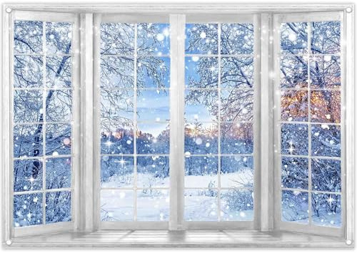 Luminora Polyestergewebe 2,1x1,5m Winter-Schneeszene, Fensterhintergrund | Wunderland, Wald, Schnee, Bäume, Schneeflocke, Weihnachten, Neujahr, Hintergrund, Geburtstagsdekoration, Party, Fotobanner