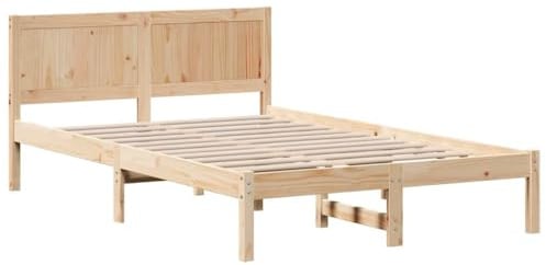 vidaXL Bettgestell Braun 135 x 190 cm Massivholz Kiefer, Holz-Bettgestell, Zeitgemäße Schlafzimmermöbel, Modernes Design, Rechteckig, Schlafutensilien für Komfort
