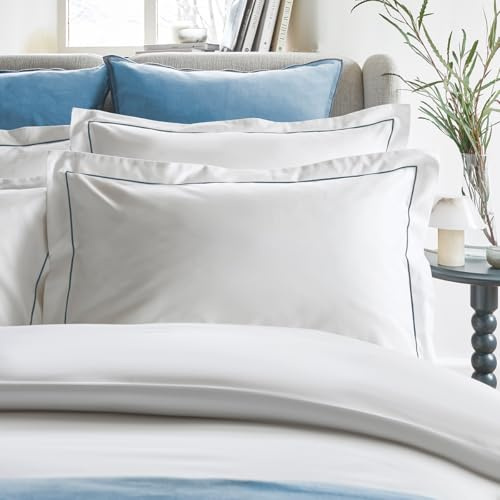 Christy Premium Sateen Oxford Pillowcase Pair | 500 Thread Count | Timeless Design | Super Soft and Silky Finish | Blue