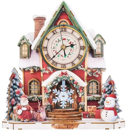 3D Wooden Puzzles for Adults, Christmas Cottage Clock with Functional Timepiece (289 * 83 * 297mm), DIY Hobbies 3D Jigsaw Puzzle Craft Kit, Wall Art Clock Model kits Home Decor Gifts for Friends