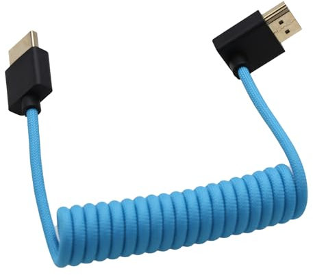 HangTon 90 Grad HDMI 8K 4K 50p Kabel für ATOMOS Ninja V Shinobi, Sony FX9 FX30, Nikon Z6iii Z8 Z9, Fujifilm GFX100II X-H2S, Teradek Hollyland Mars 400, PC TV PS5 Xbox, Geflochtenes Spiralkabel