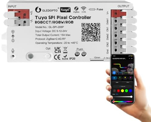 GLEDOPTO Tuya SPI Pixel Controller RGBCCT RGBW RGB WiFi ZigBee LED Controller Dynamische Licht Musik Synchronisation Kompatibel mit Smart Life Google Assistant Alexa Yandex (206P-ZigBee SPI)