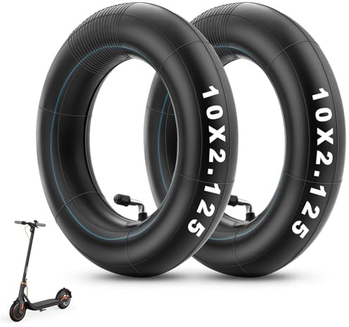 DecacnX E Scooter Schlauch 10x2.125 Verstärkter, Dickwandig(2MM), Hohe Elastizität & Haltbarkeit 10x2.125 Schlauch mit 90° Silberventil, 10 Zoll Schlauch für Kinderwagen, E-Roller & Laufrad, 2 Stück